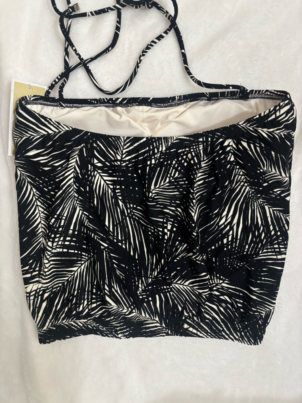 🌴🌴🌴Michael Kors Black & White Tropical Palm Print Tankini Swim Top Tie Front - Picture 5 of 6